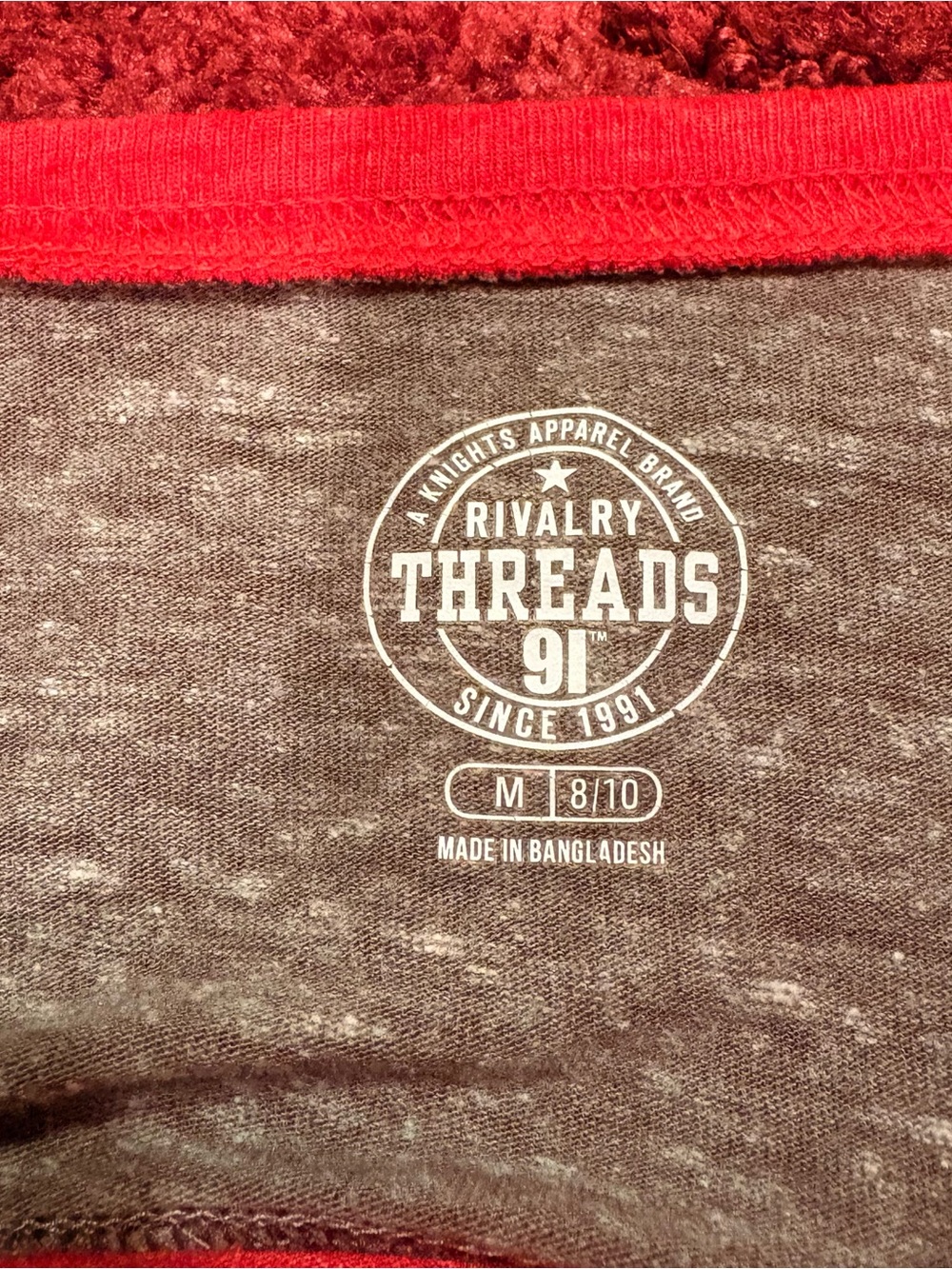 Rivalry Threads Red and Gray Raglan Tee 3/4 Sleeve - Picture 2 of 5